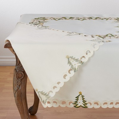 Ivory Christmas Tree Embroidered Rectangular Tablecloth