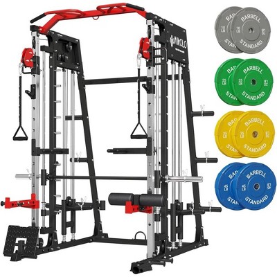 ER KANG Smith Machine, 2200lbs Squat Rack with LAT-Pull Down System & Cable Crossover Machine, Training Equipment with Leg Hold-Down Attachment