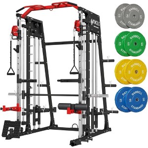 ER KANG Smith Machine, 2200lbs Squat Rack with LAT-Pull Down System & Cable Crossover Machine, Training Equipment with Leg Hold-Down Attachment - 1 of 4