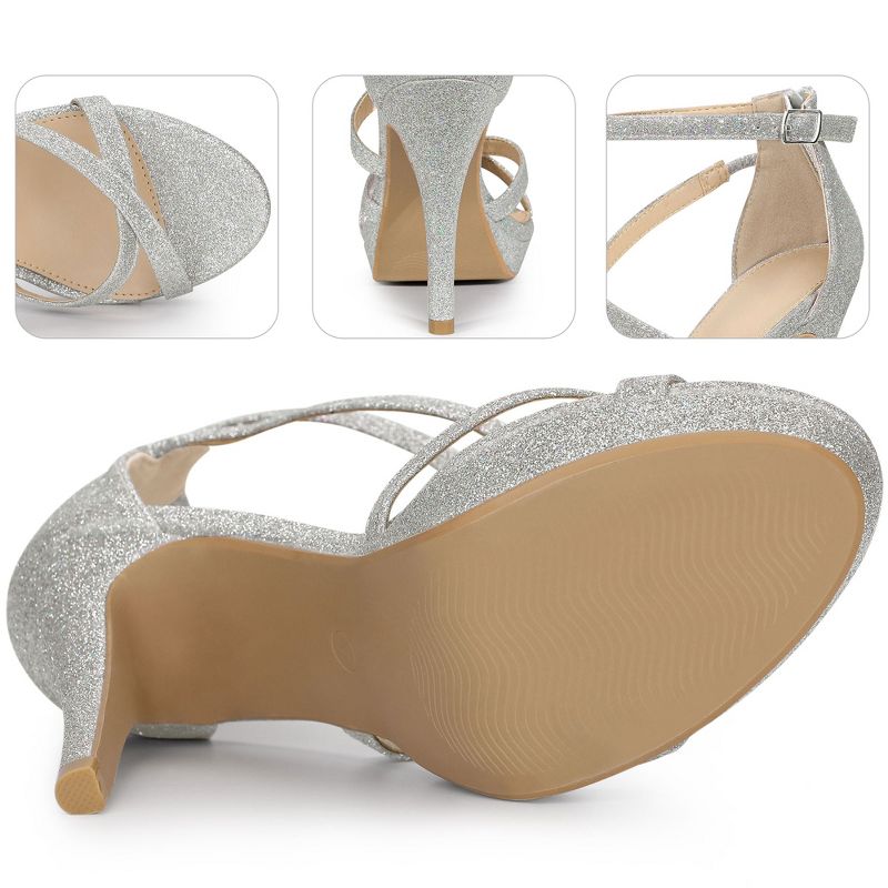 Perphy Women Platform Glitter Strappy Stiletto Heels Sandals, 4 of 7