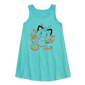 - Pokémon - Happy Meowth Retro Graphic Sleeveless Aline Dress - 1 of 3