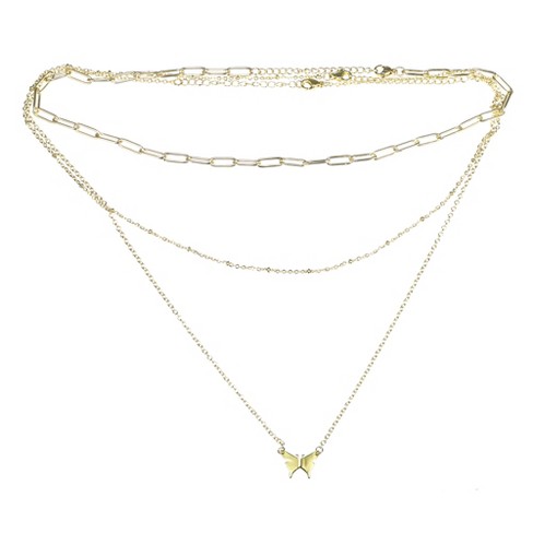 Unique Bargains Necklaces Set Butterfly Pendant Necklace Paperclip Chain  Choker Gold Tone 1PC