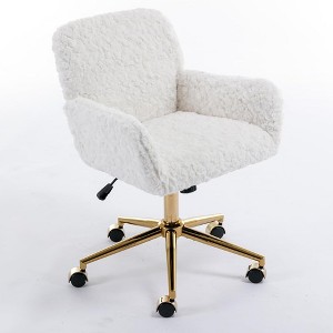 QingMoon Faux Fur Office Chair, Adjustable Desk Chair, Swivel Computer Chair, Modern Makeup Chair with Tilt Backrest for Vanity Room, Home Office - 1 of 4