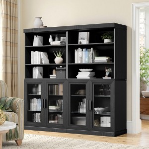 62x62x16 Wood Accent Sideboard Cabinet in Black, Storage Organizer with Adjustable Shelves and Glass Doors for Kitchen Bedroom Living/Dinning Room - 1 of 4
