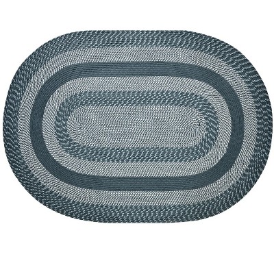 Slate Blue Oval Braided Reversible Synthetic Rug