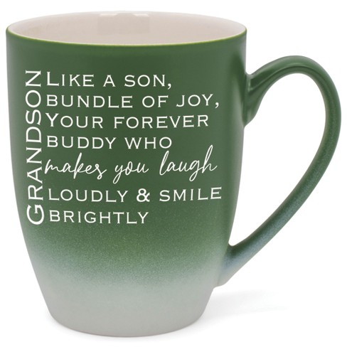 Grandson: Like A Son, Bundle Of Joy, Your Forever Buddy Two Toned Matte Green White 12 ounce Ceramic Stoneware Coffee Cup Mug - image 1 of 4