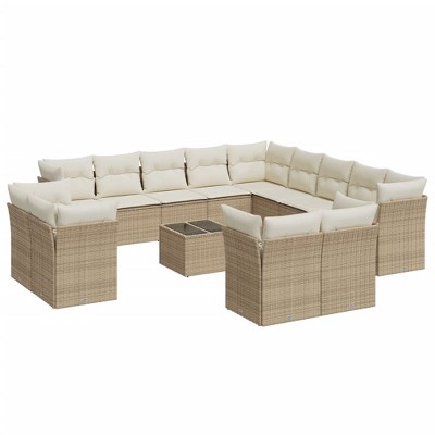 vidaXL 14 Piece Patio Sofa Set with Cushions - Beige and Cream With Table