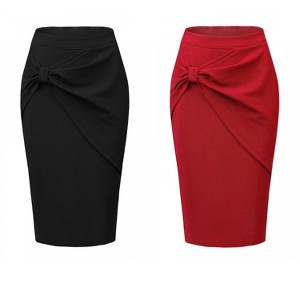 INSPIRE CHIC Women's Work Ruched High Waist Midi Pencil Skirt 2 Packs - 1 of 4