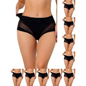 INSPIRE CHIC Women's Laser Cut Mesh Soft High-Rise Solid Stretchy Briefs 10 Packs - 1 of 4