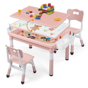 Kinder King Kids Play Table with 2 Chairs, Block Surface, Paper Roll, Built-In Storage - 1 of 4