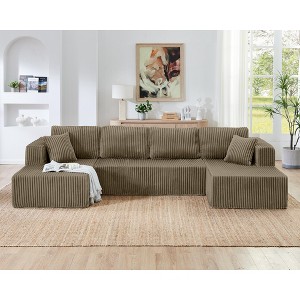 TiramisuBest U-Shape Modular Sectional Sofa, Compressed Corduroy Sleeper Couch, Modern Minimalist Space-Saving Sofa for Living & Bedroom, Black - 1 of 4