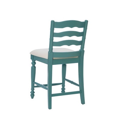 Antique Blue 24" Wood and Metal Counter Stool with Upholstered Seat