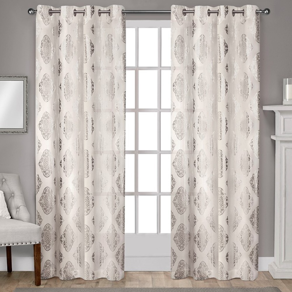 Photos - Curtains & Drapes 2pk 54"x108" Light Filtering Augustus Metallic Curtain Panels Off White 