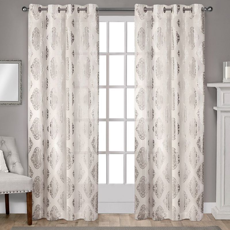2pk Light Filtering Augustus Metallic Curtain Panels Off White - Exclusive Home, 1 of 11