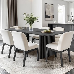 PexFix 67" x 33.5" Solid Wood Dining Table Modern Kitchen Table for 4-6 Farmhouse Style with Solid Wave Legs for Living Room Kitchen Home Office Black - 1 of 4