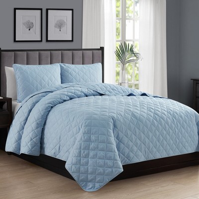 Light Blue Twin Microfiber Reversible Quilt Set
