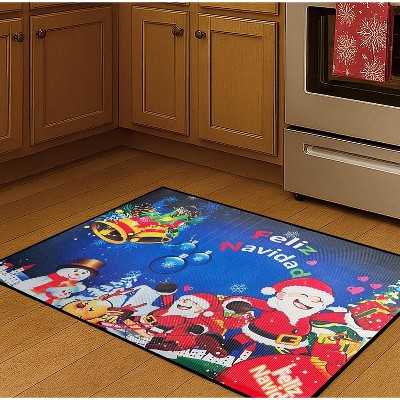 Home Mart Goods Blue Feliz Navidad Non-Slip Washable Low Pile Kitchen Mat Entrance Door Mat - 31" x 19"