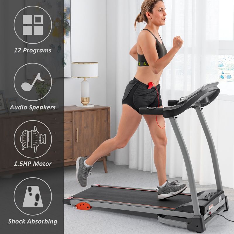1.5HP Electric Adjustable Compact Folding Treadmill with Equipment Holder, Pulse Sensor and 3 Levels of Incline - ModernLuxe, 1 of 12
