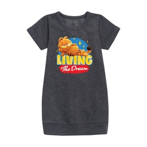 Girls' - Garfield - Living The Dream Graphic Short Sleeve Fleece Dress - 1 of 3