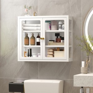 Bekrvio Wall Mounted Display Cabinet with Glass Doors, Adjustable Shelves, Steel Frame Storage Cabinet for Bathroom, Kitchen or Living Room - 1 of 4