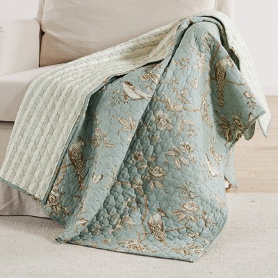 Lyon Teal Toile Quilted Throw - Levtex Home