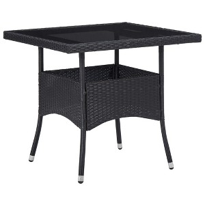 vidaXL Outdoor Dining Table Garden Porch Patio Table with Glass Top PE Rattan - 1 of 4