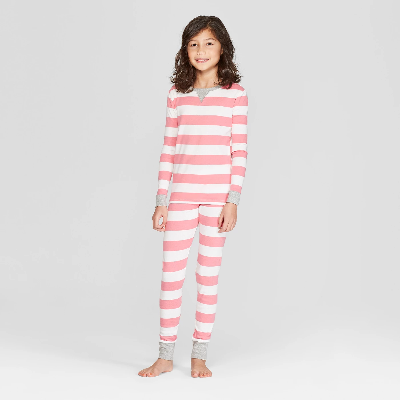 Kid's Striped Pajama Set - Pink - image 1 of 3