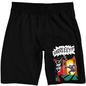 Batman Animated Series Harley Quinn and Joker Men's Black Sleep Pajama Shorts - 1 of 4