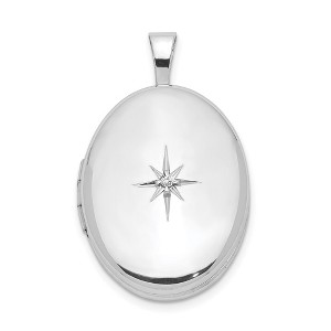 Black Bow Jewelry 19mm Diamond Oval Locket in Rhodium Plated Sterling Silver - 1 of 4