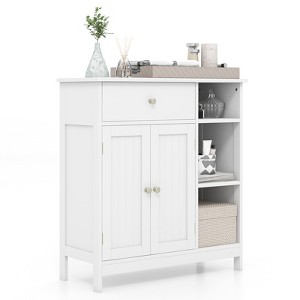 Tangkula Bathroom Storage Cabinet Floor Cabinet w/ 1 Slide-Out Drawer 2 Doors & 3 Open Shelves 1 Adjustable Shelf - 1 of 4