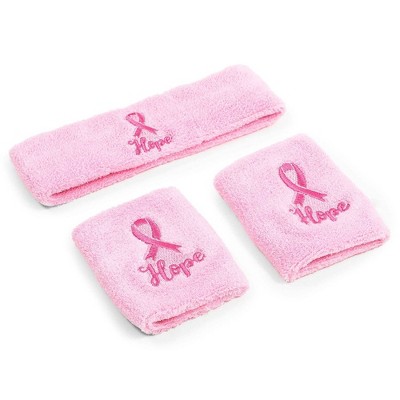 Sparkle and Bash 3 Pack Pink Breast Cancer Awareness Sweat Bands and Headband Set