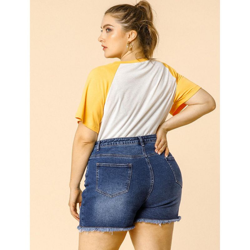 Agnes Orinda Women's Plus Size Denim High Waisted Raw Hem Stretched Distressed Lounge Jean Shorts, 6 of 8