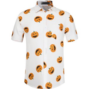 Lars Amadeus Men's Short Sleeves Button Down Summer Color Block Printed Shirt - 1 of 4