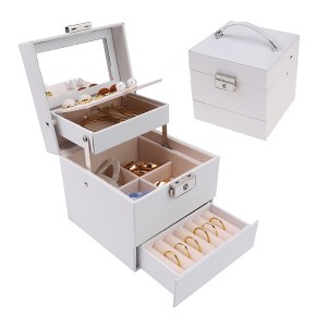 Unique Bargains 3 Layers PU Leather Jewelry Box with Drawer and Mirror - 1 of 4