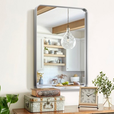 Aluminum Alloy Rectangular Wall Mirror with Rounded Corners and Electroplated Silver Finish