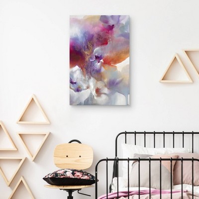 Vibrant Abstract Floral Canvas Art in Violet, Fuchsia, and Orange - 24" x 36"