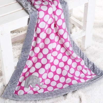 Bacati - Elephants Pink/grey Embroidered Blanket