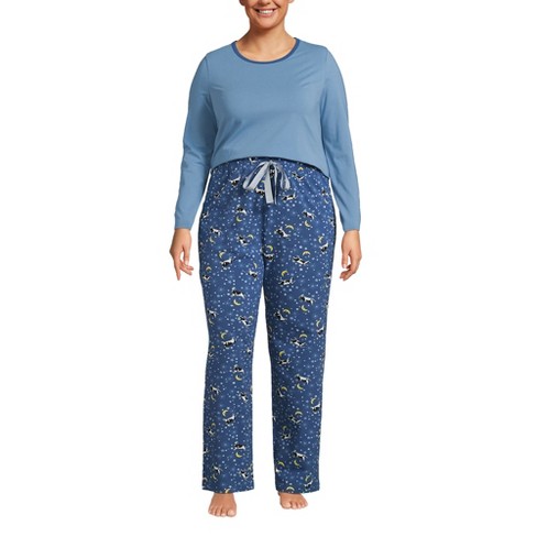 Lands' End Women's Plus Size Knit Pajama Set Long Sleeve T-shirt And Pants  - 3x - Evening Blue Starry Night Cow : Target