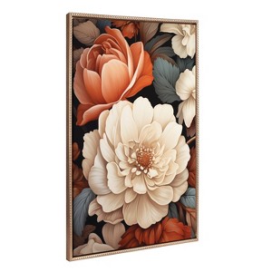 Kate & Laurel All Things Decor 31.5"x41.5" Sylvie Beaded Romantic Ivory and Peach Flora Framed Canvas by The Creative Bunch Studio Gold - 1 of 4