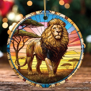 Kings of the Savannah Lion Stained Glass Style Ceramic Ornament, African Animals Christmas Gift and Decor| OrnamentallyYou - 1 of 4