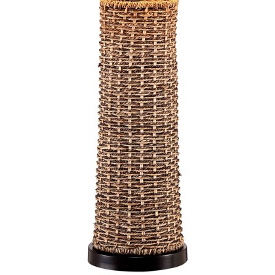 Bronze Coastal Table Lamp with Woven Seagrass Base and Burlap Shade