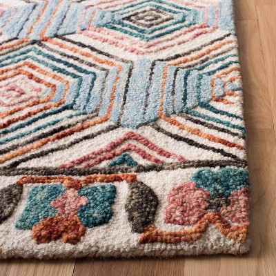 Hand-Tufted Ivory and Light Blue Wool Geometric 4' x 6' Area Rug
