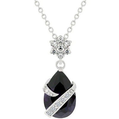 ShineHigh Wrapped Amethyst Pendant Necklace – 6.59 Ct Purple Pear-Shaped Cubic Zirconia with Rhodium-Plated Crystal Ribbon Accent
