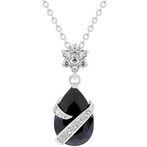 ShineHigh Wrapped Amethyst Pendant Necklace – 6.59 Ct Purple Pear-Shaped Cubic Zirconia with Rhodium-Plated Crystal Ribbon Accent - 1 of 1