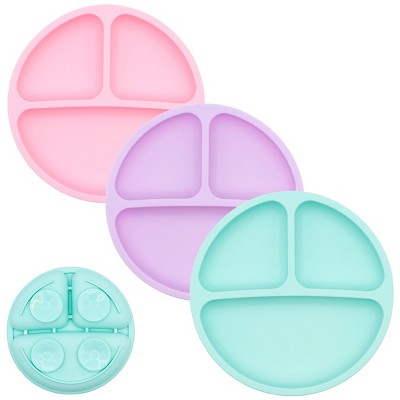 WeeSprout Suction Plates for Babies & Toddlers | 100% Silicone | Plates Stay Put with Suction Feature | Divided Design | 3 Pack