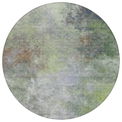 Fern Green And Copper Abstract Washable Indoor Outdoor Area Rug