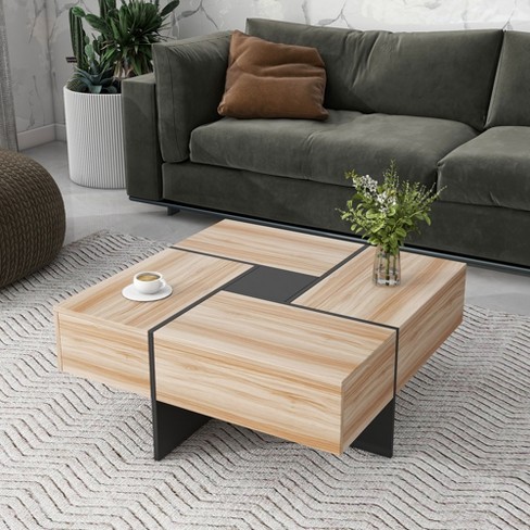 Coffee Table With 4 Hidden Storage Compartments Square Cocktail Table With Extendable Sliding Tabletop Brown modernluxe Target