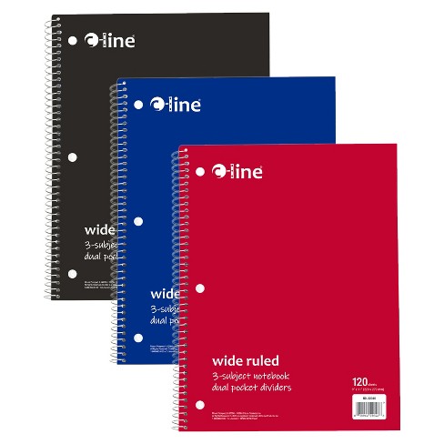 C-line® 3-subject Notebook, Wide Ruled, 120 Sheets, Assorted Colors ...