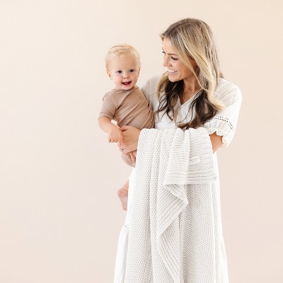 Makemake Organics GOTS Certified Organic Cotton Knit Soft Cotton Throw Blanket Large (50x60, Ivory)