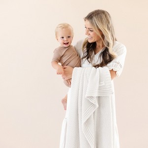 Makemake Organics GOTS Certified Organic Cotton Knit Soft Cotton Throw Blanket Large (50x60, Ivory) - 1 of 4